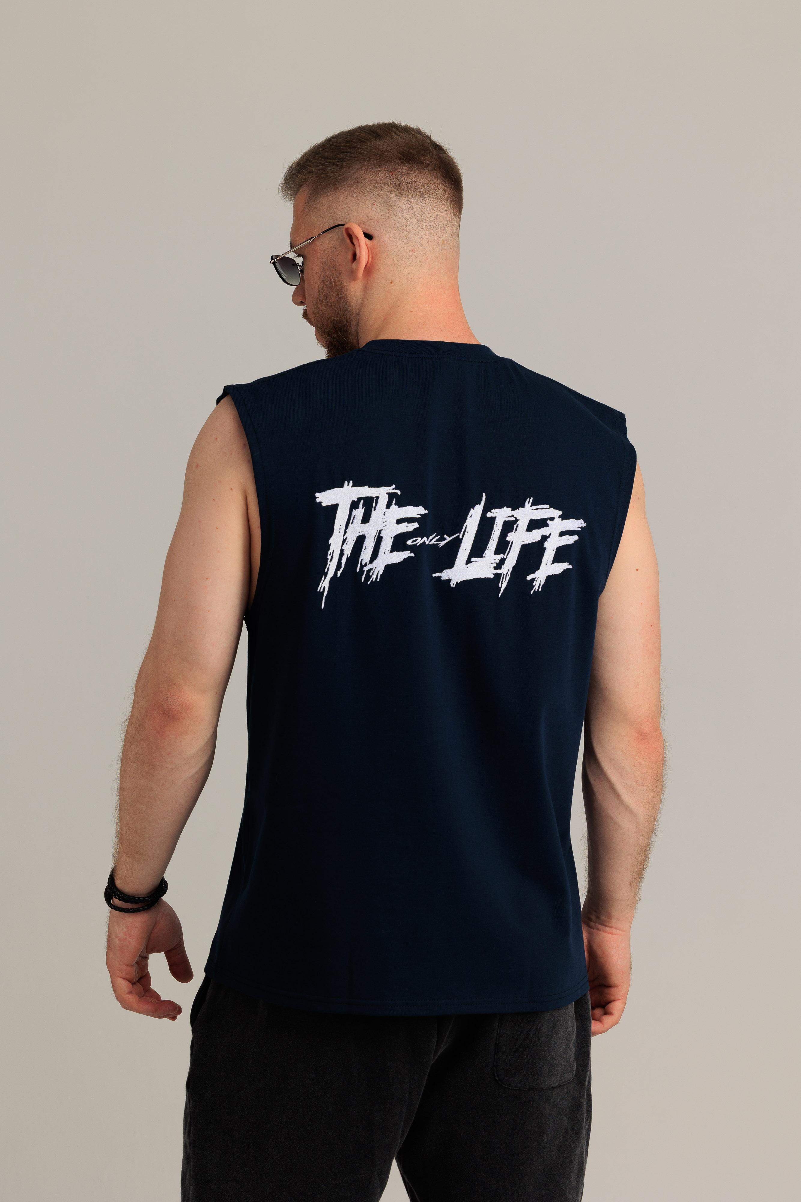 Индиго худи THE ONLY LIFE с оранжевой вышивкой