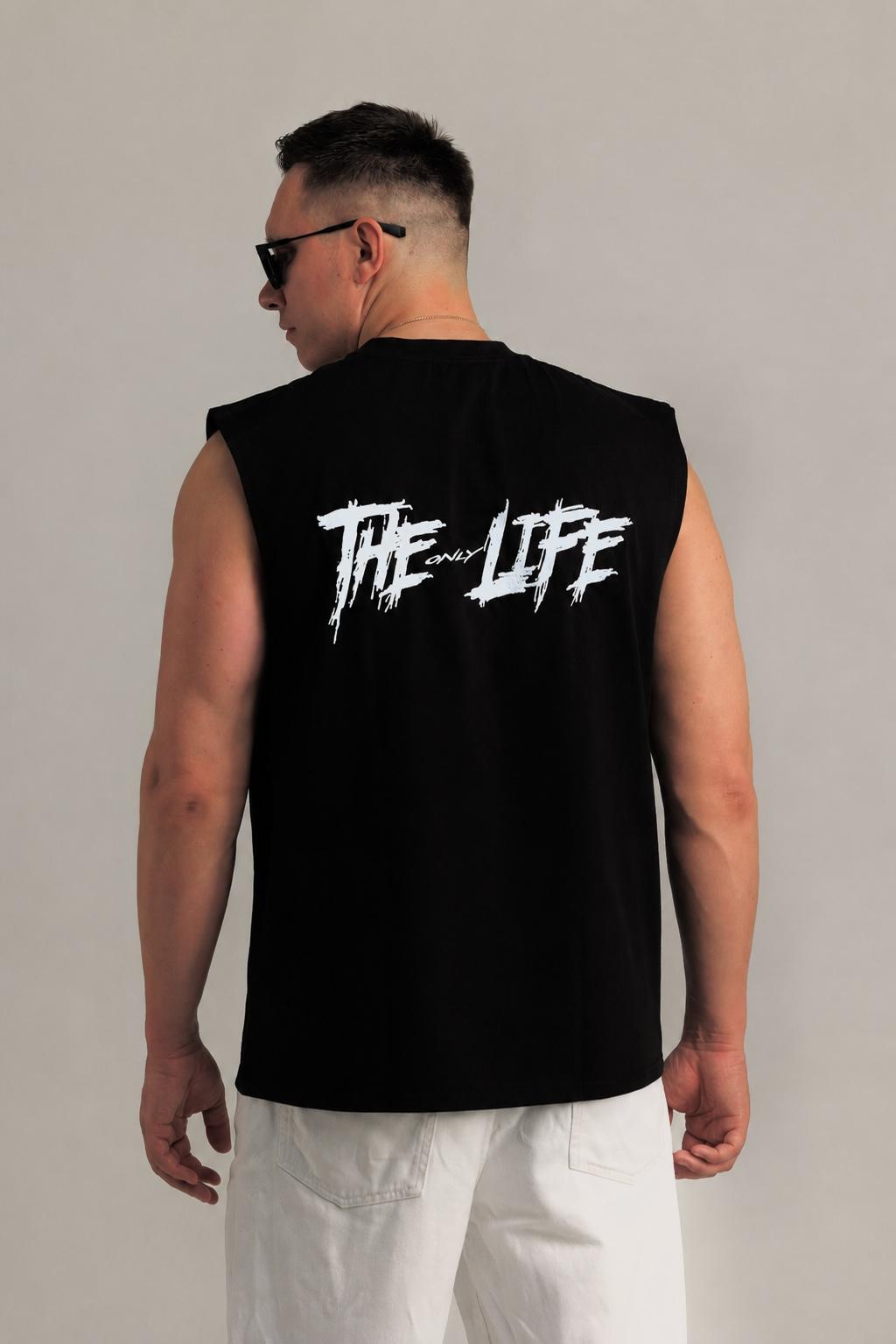 Чёрное худи THE ONLY LIFE с белой вышивкой