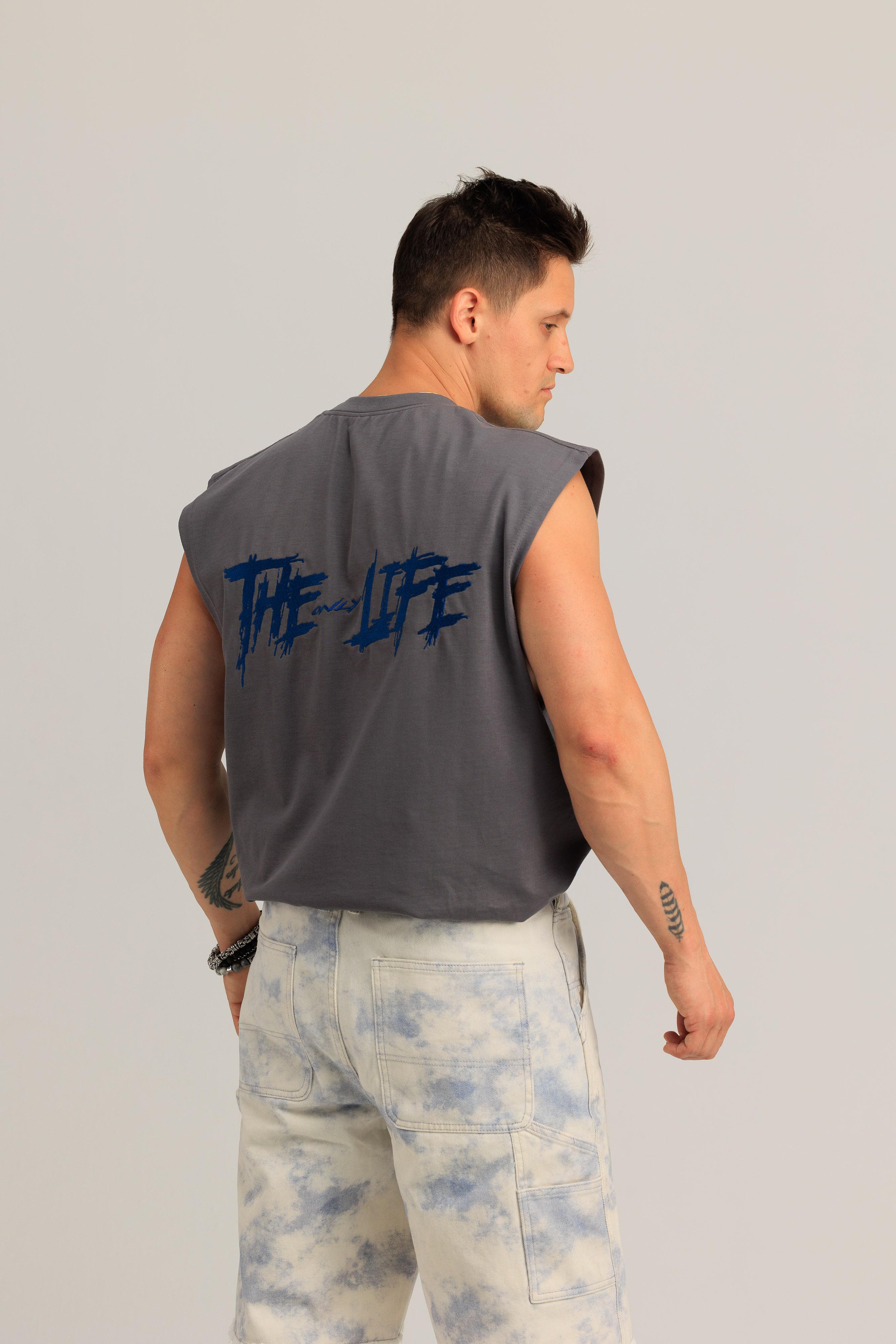 Индиго худи THE ONLY LIFE с оранжевой вышивкой