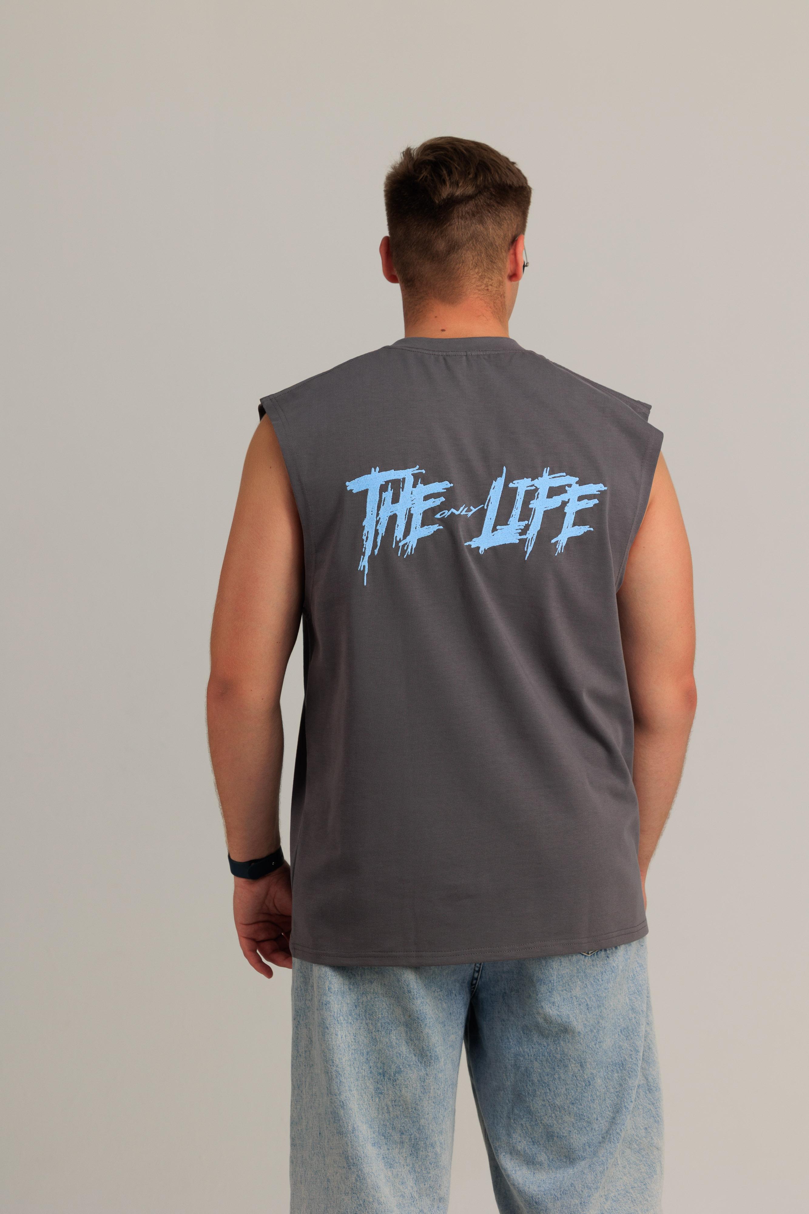 Худи индиго THE ONLY LIFE с голубой вышивкой