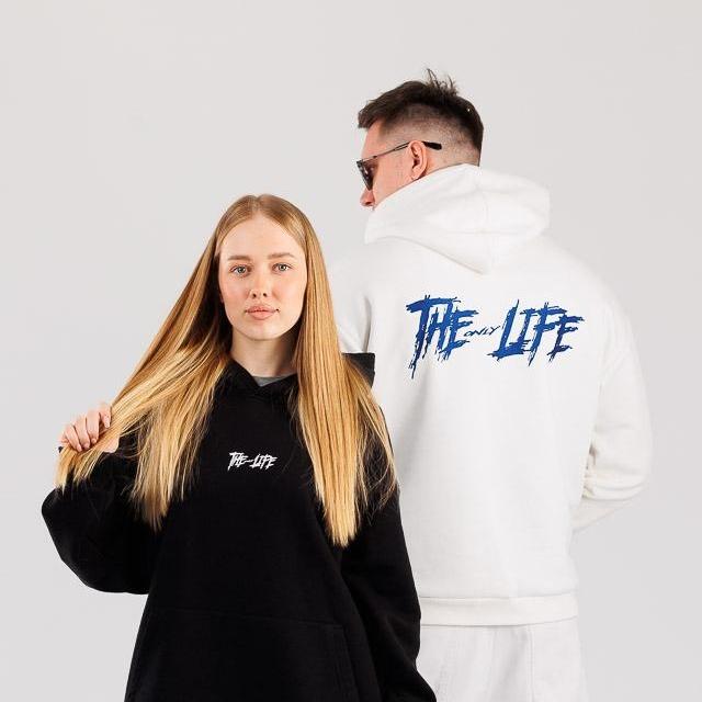 Чёрное худи THE ONLY LIFE с фиолетовой вышивкой