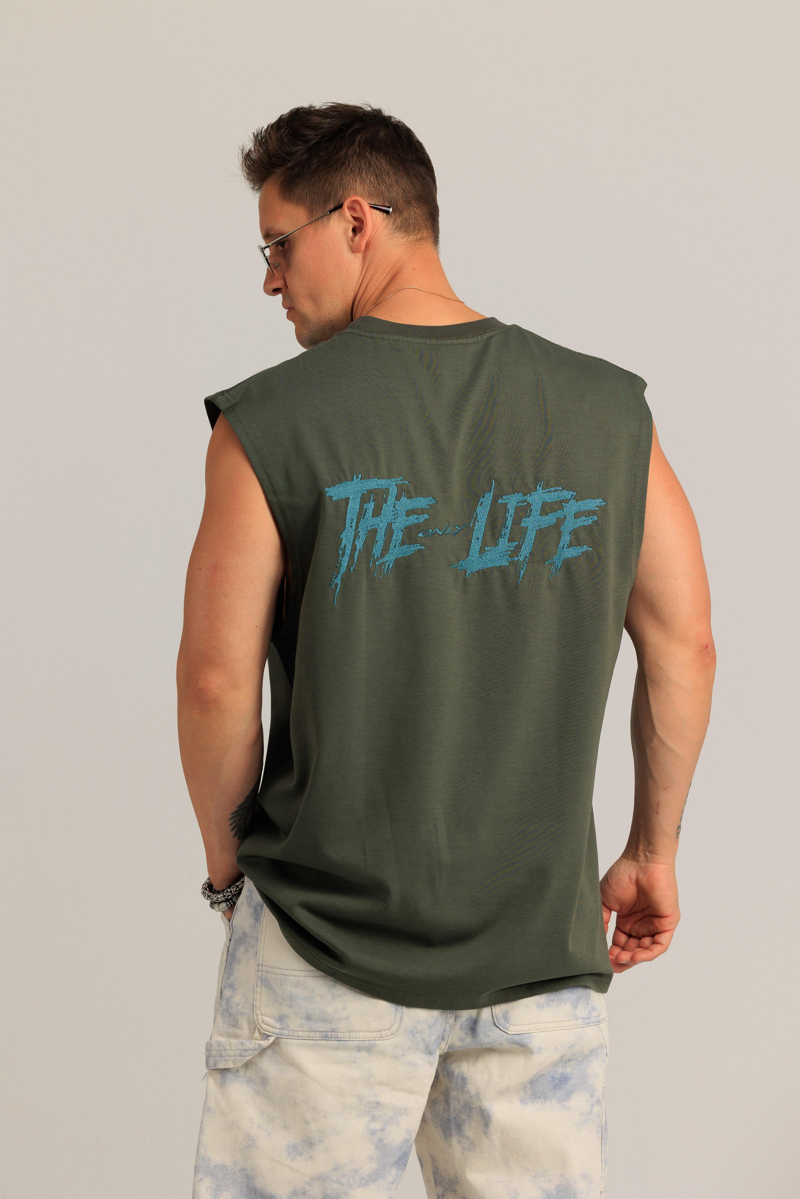 Худи индиго THE ONLY LIFE с белой вышивкой