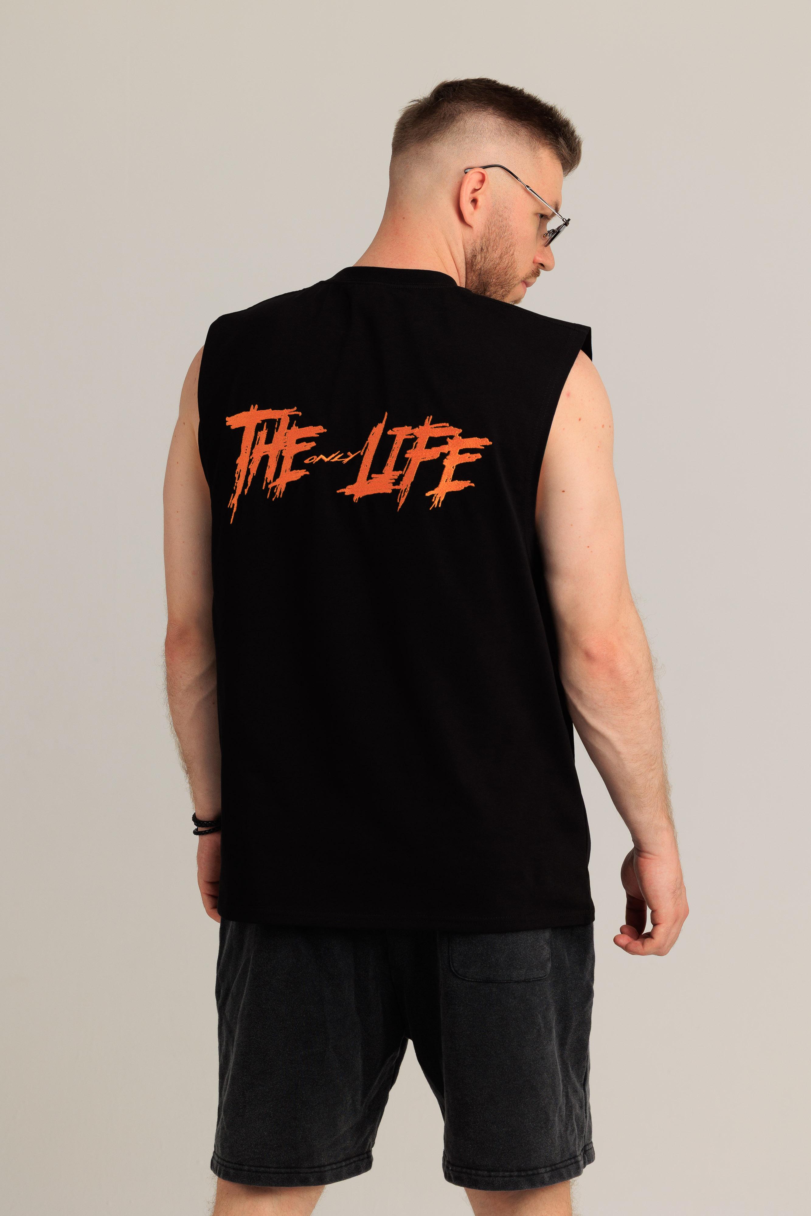 Чёрное худи THE ONLY LIFE с белой вышивкой