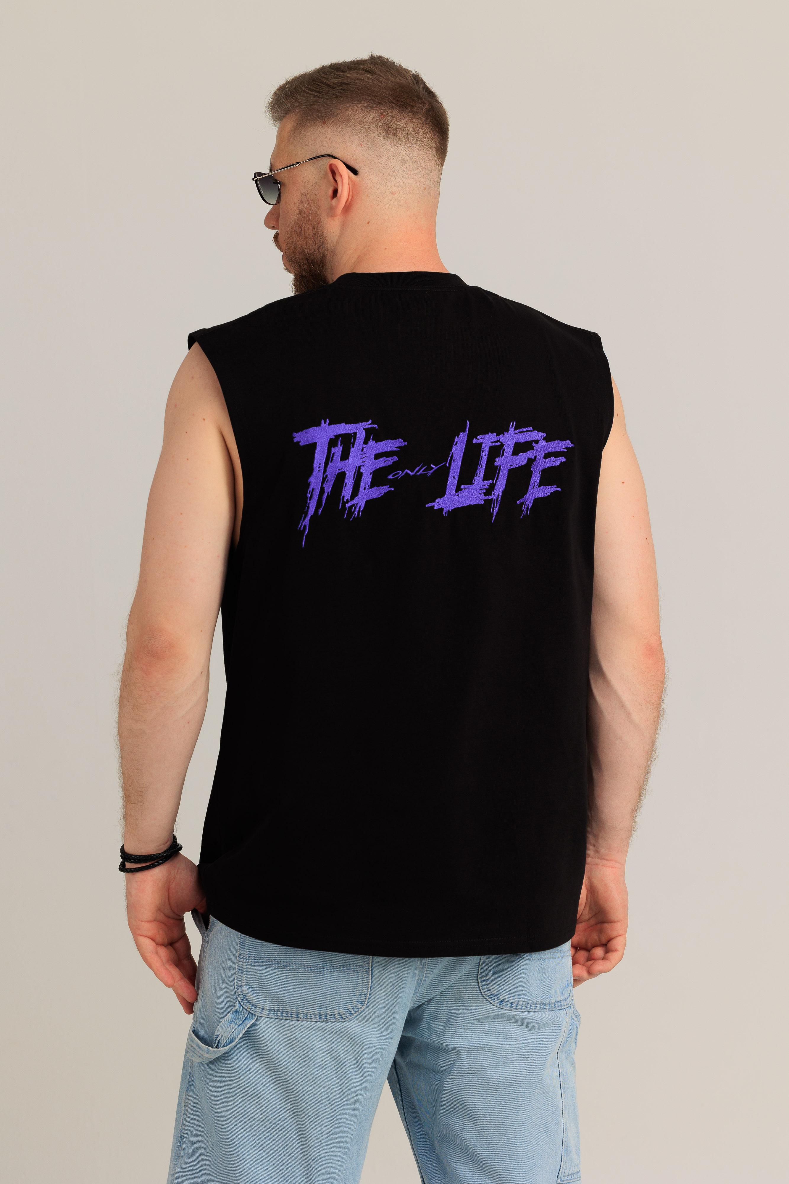 Индиго худи THE ONLY LIFE с оранжевой вышивкой