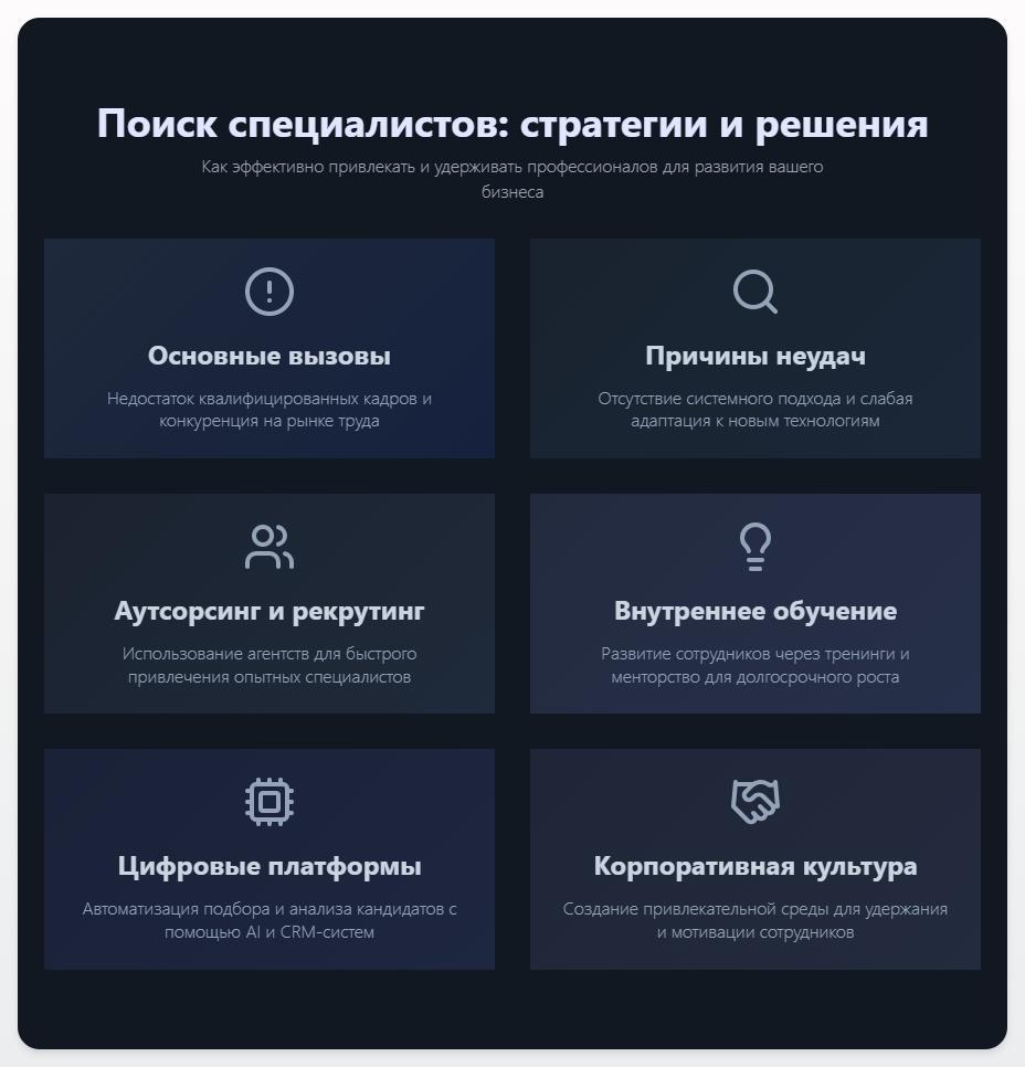 схема Поиск специалистов: стратегии и решения для вашего бизнеса