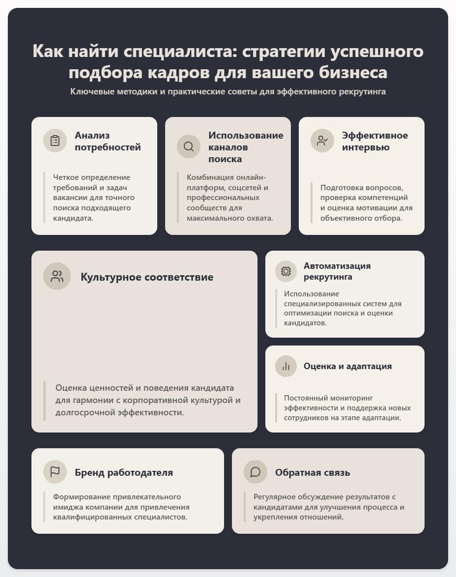 схема Как найти специалиста: стратегии успешного подбора кадров для вашего бизнеса