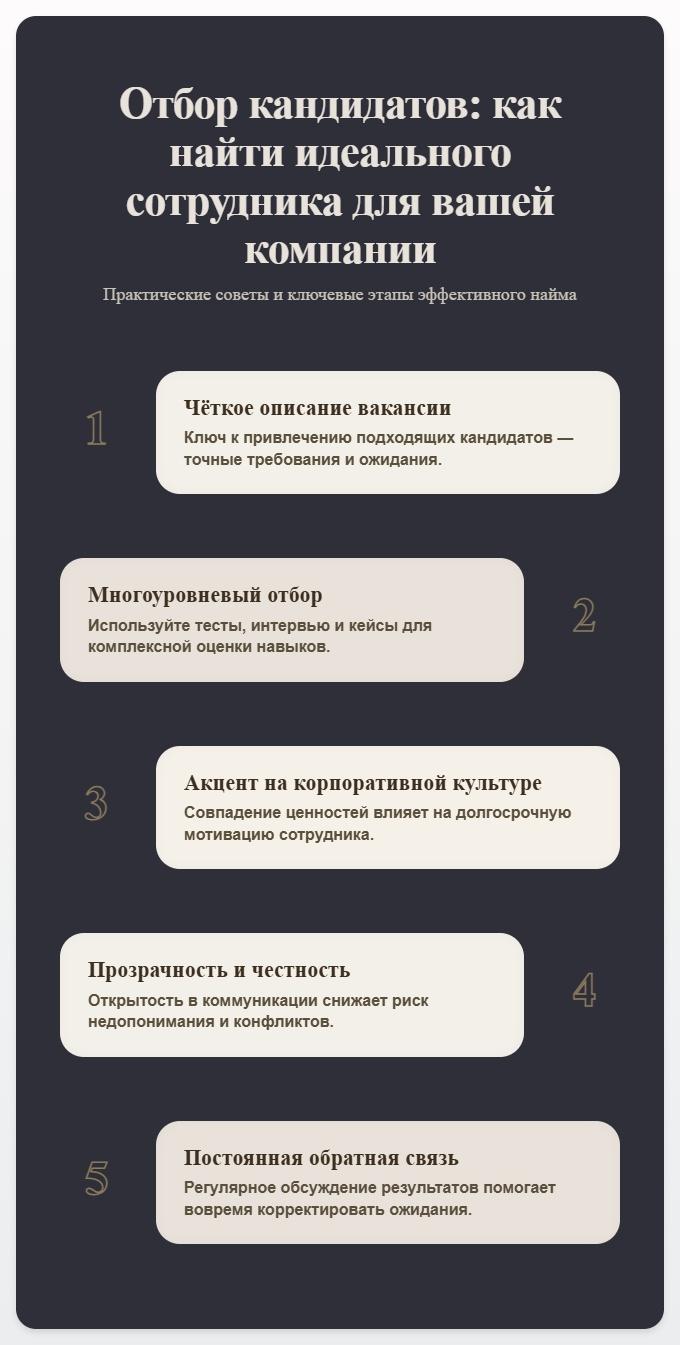 схема Отбор кандидатов: как найти идеального сотрудника для вашей компании