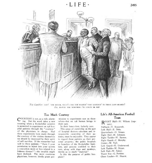 критика опытов над людьми в журнале Life 1912