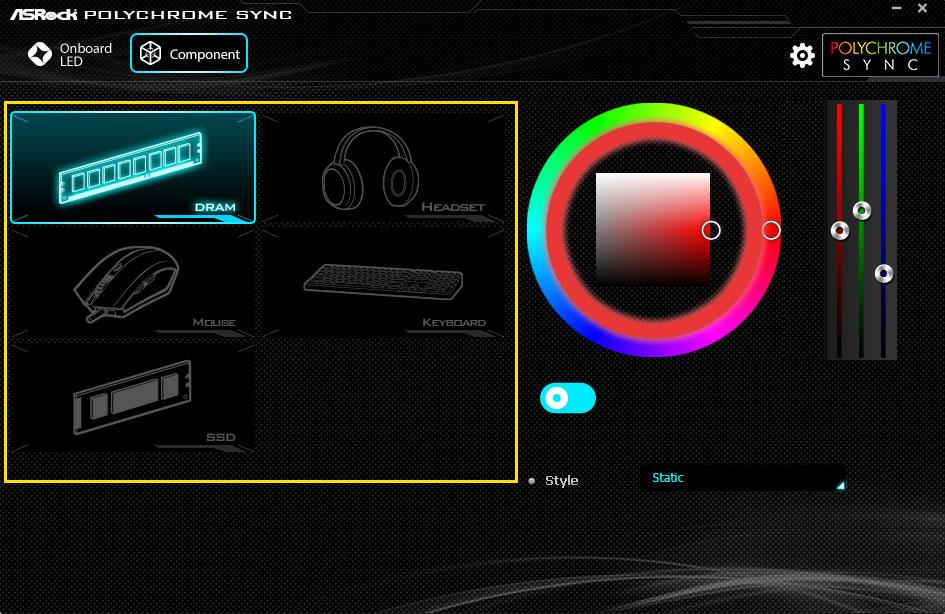ASRock Polychrome — выбор устройства