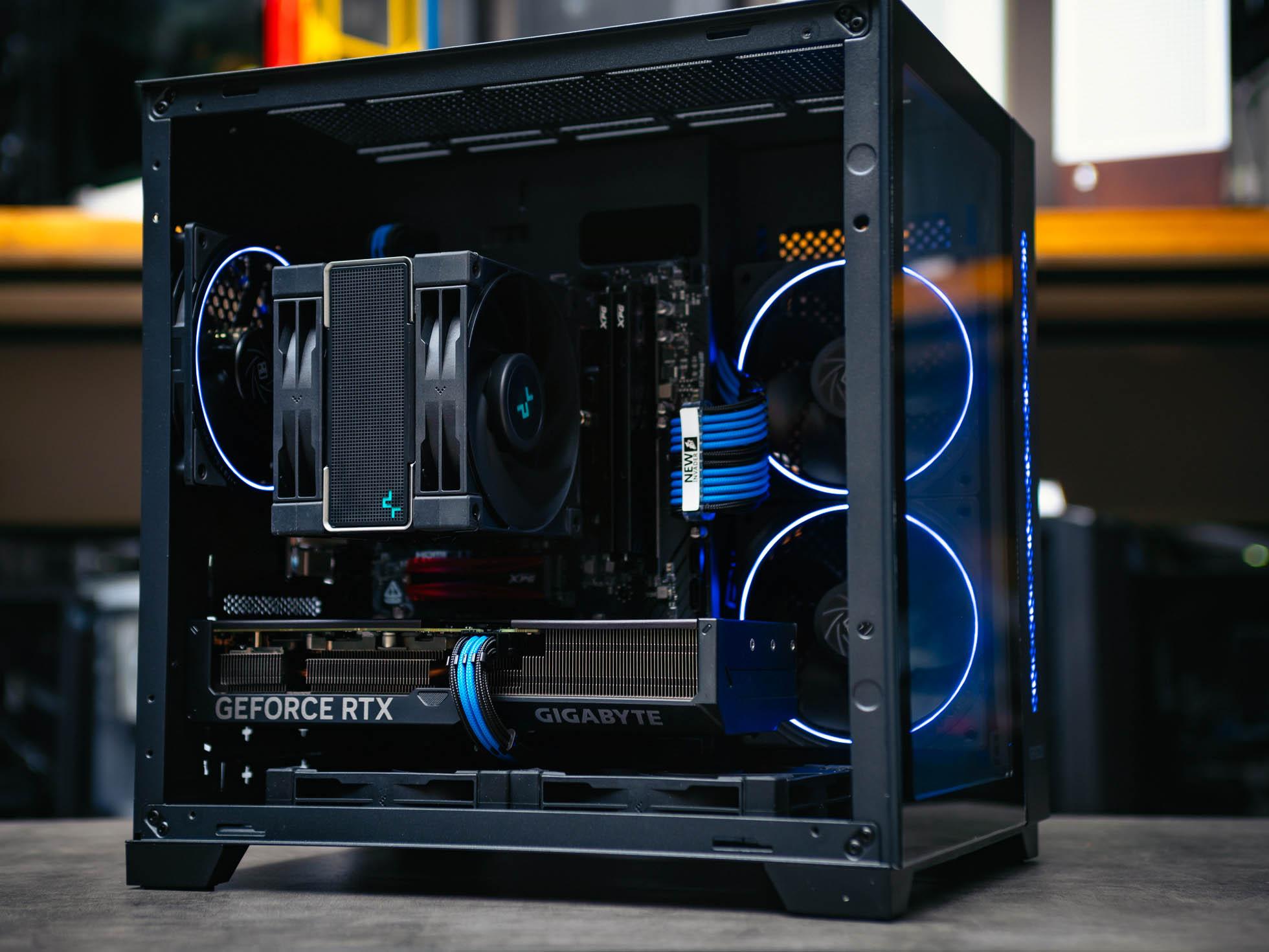 Мощный игровой компьютер в корпусе Geometric Future Model 5 Black/Yellow/Green: процессор Intel Core i9-13900K и видеокарта MSI GeForce RTX 4080 Gaming X Trio с подсветкой RGB и эффективным охлаждением