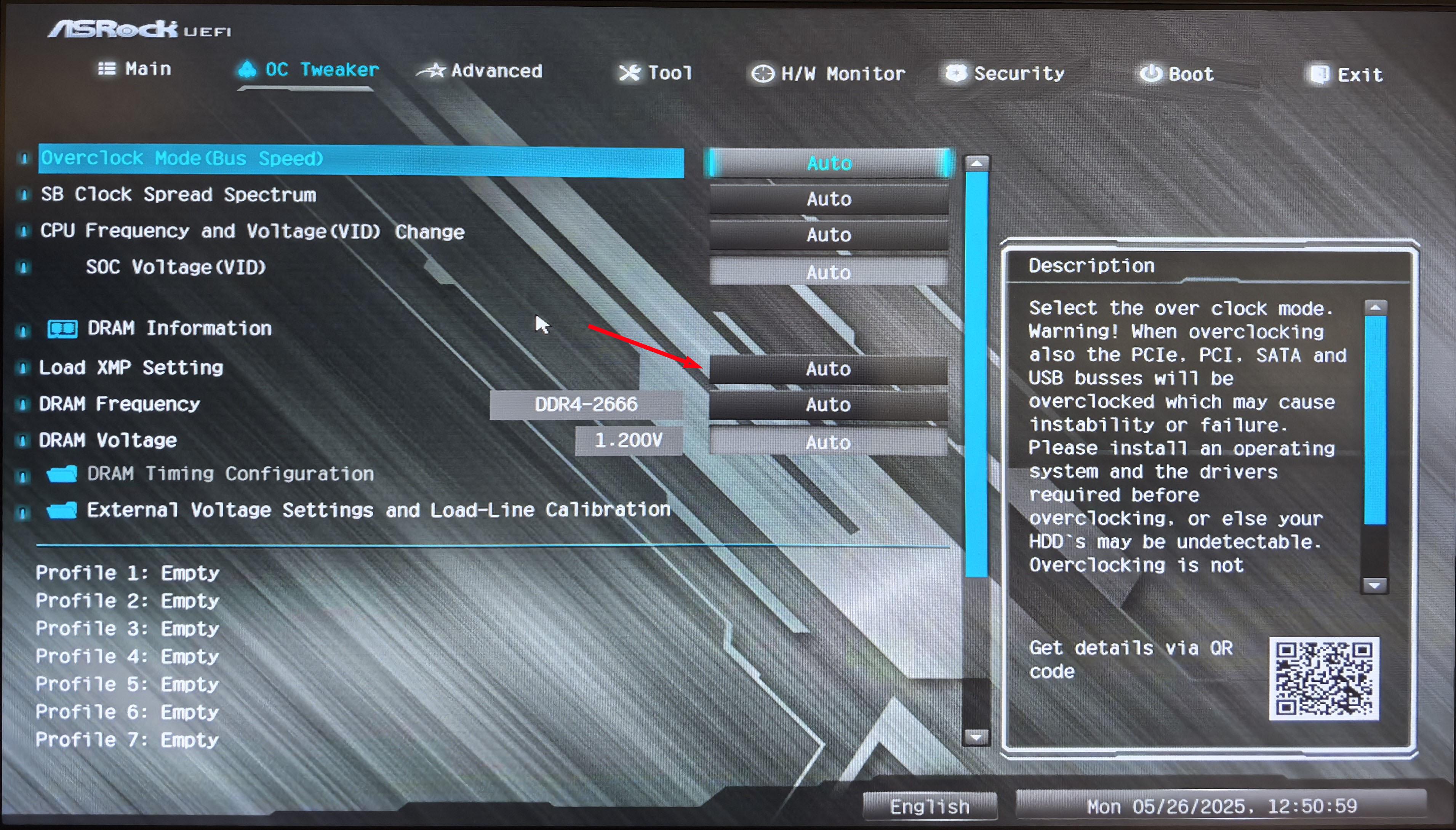 ASRock BIOS — Откройте Load XMP Setting