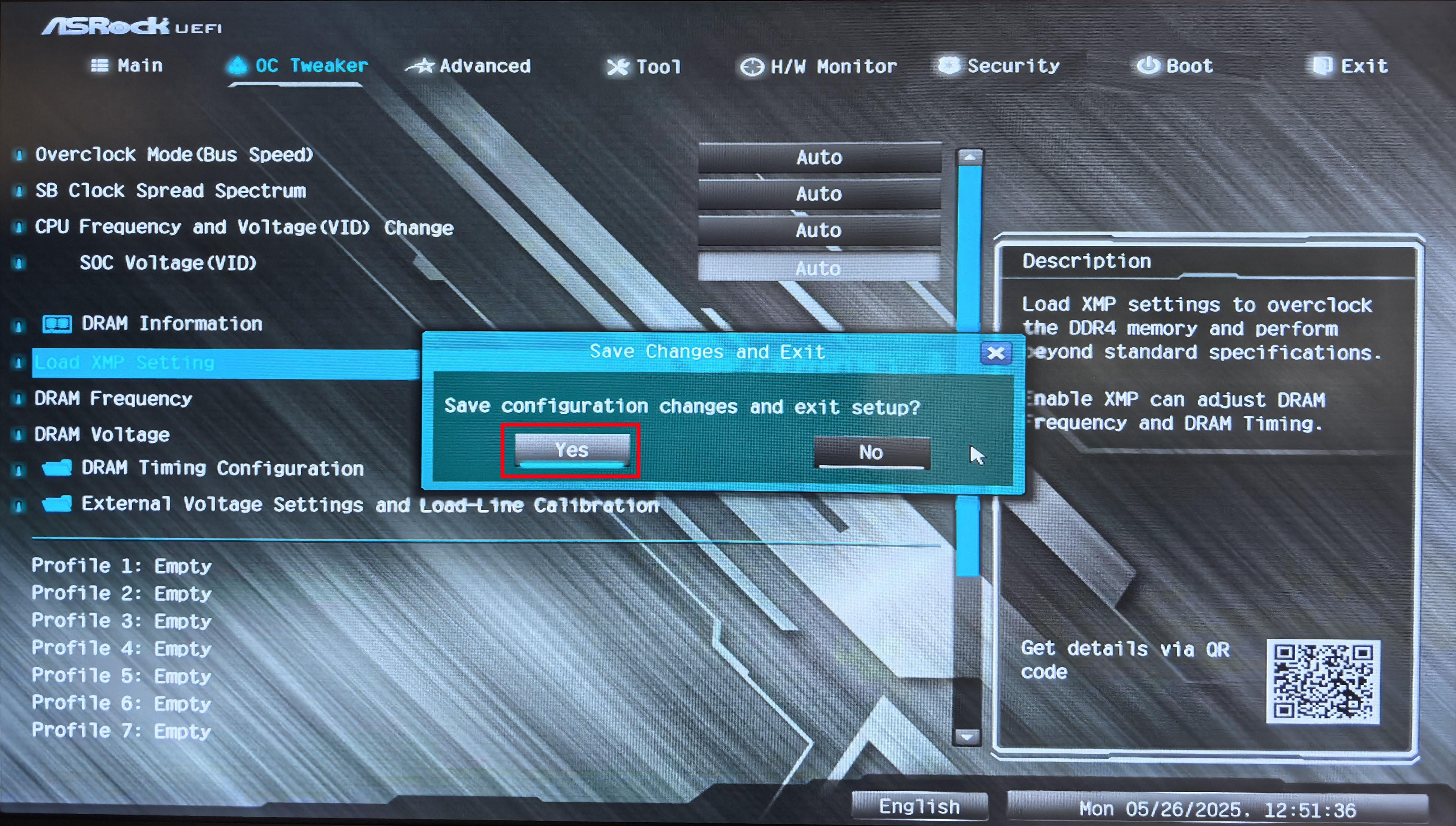 ASRock BIOS — Сохраните изменения