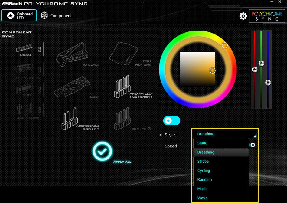 ASRock Polychrome — выбор режима подсветки
