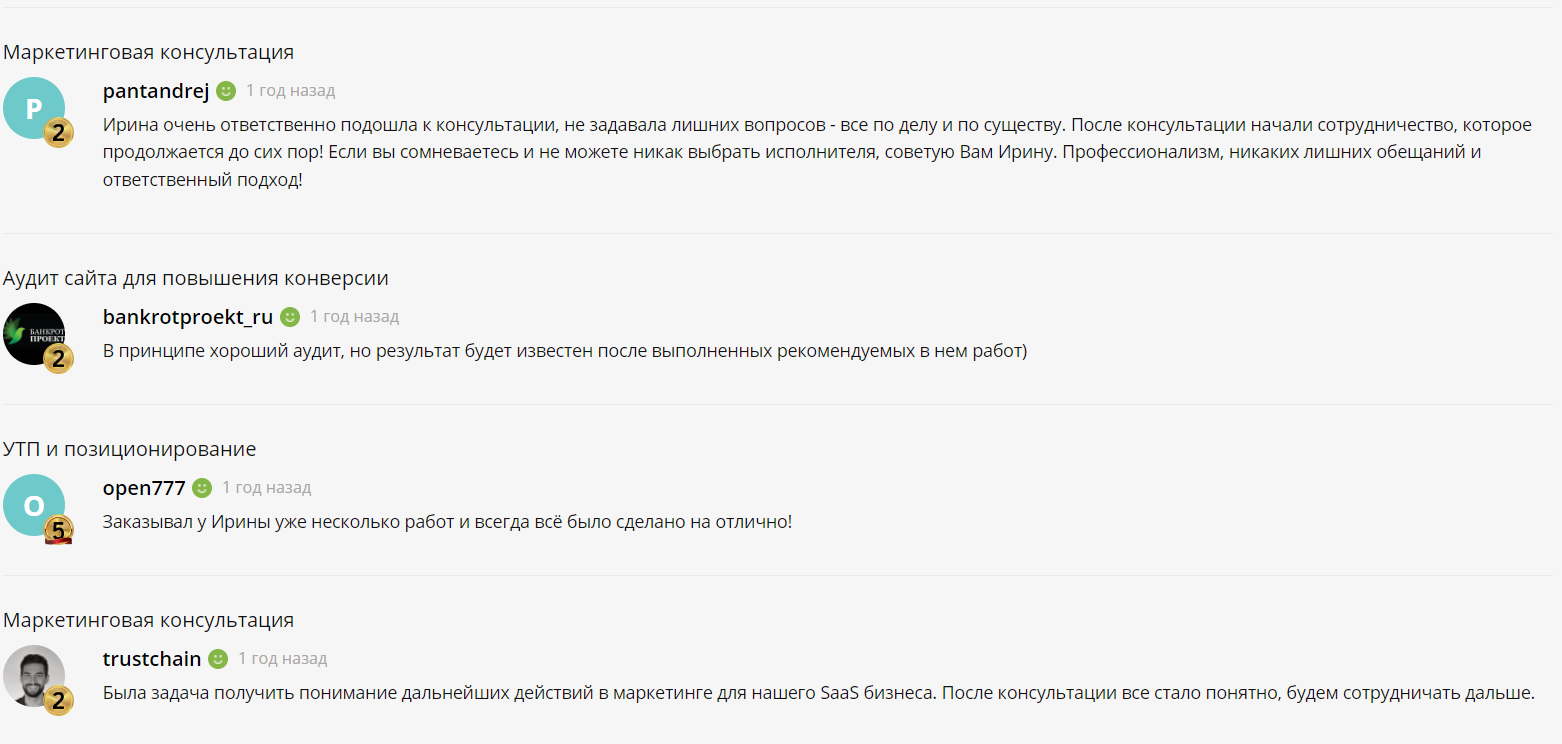 Отзывы о маркетинговых услугах