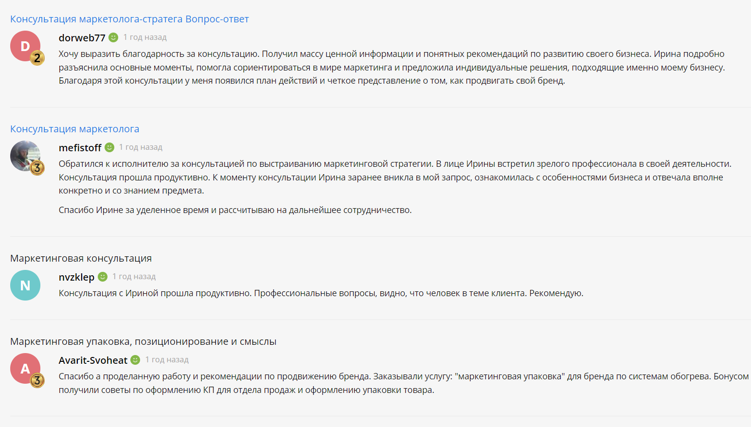 Отзывы о маркетинговых услугах