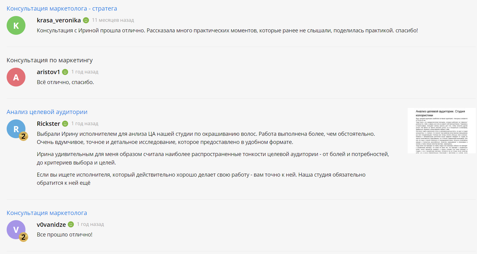 Отзывы о маркетинговых услугах