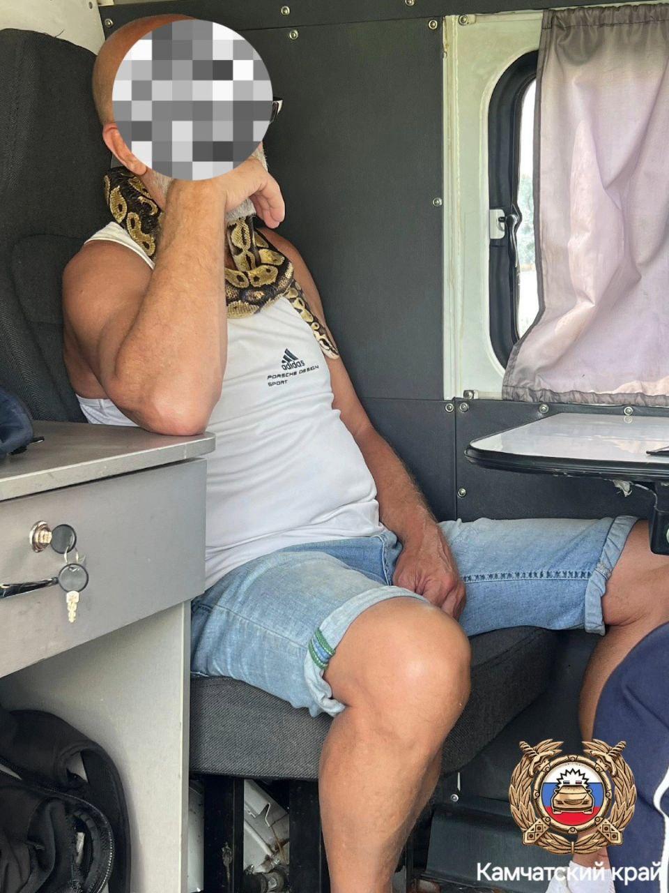 Пьяный водитель со змеёй на шее приехал жаловаться камчатским полицейским, что его лишили прав