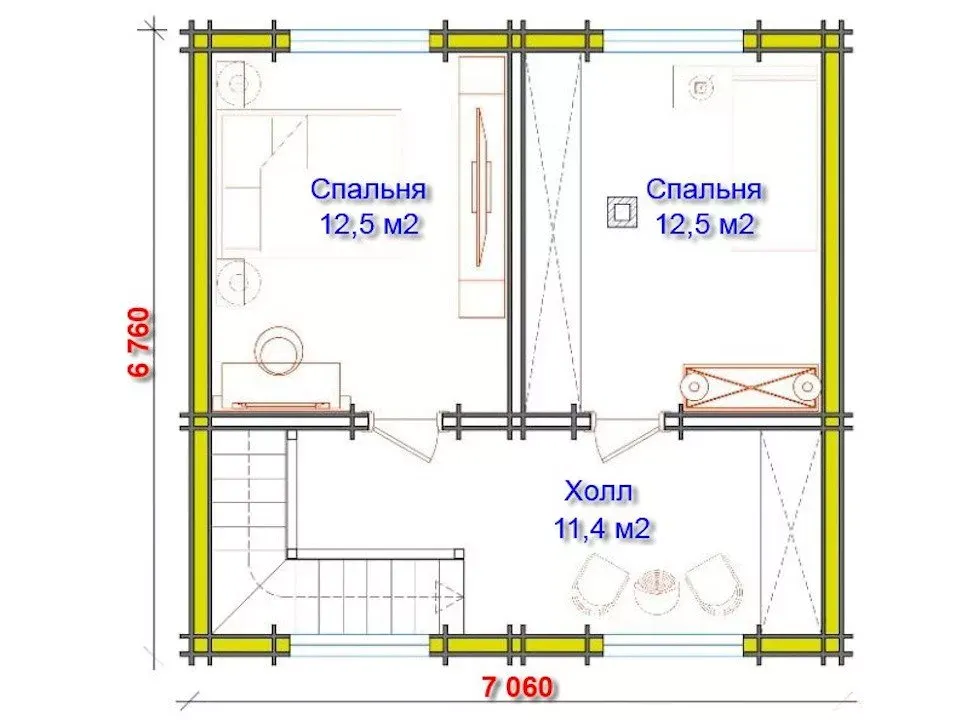 Проект дома  "Сидней".   Площадь	95 м.кв.