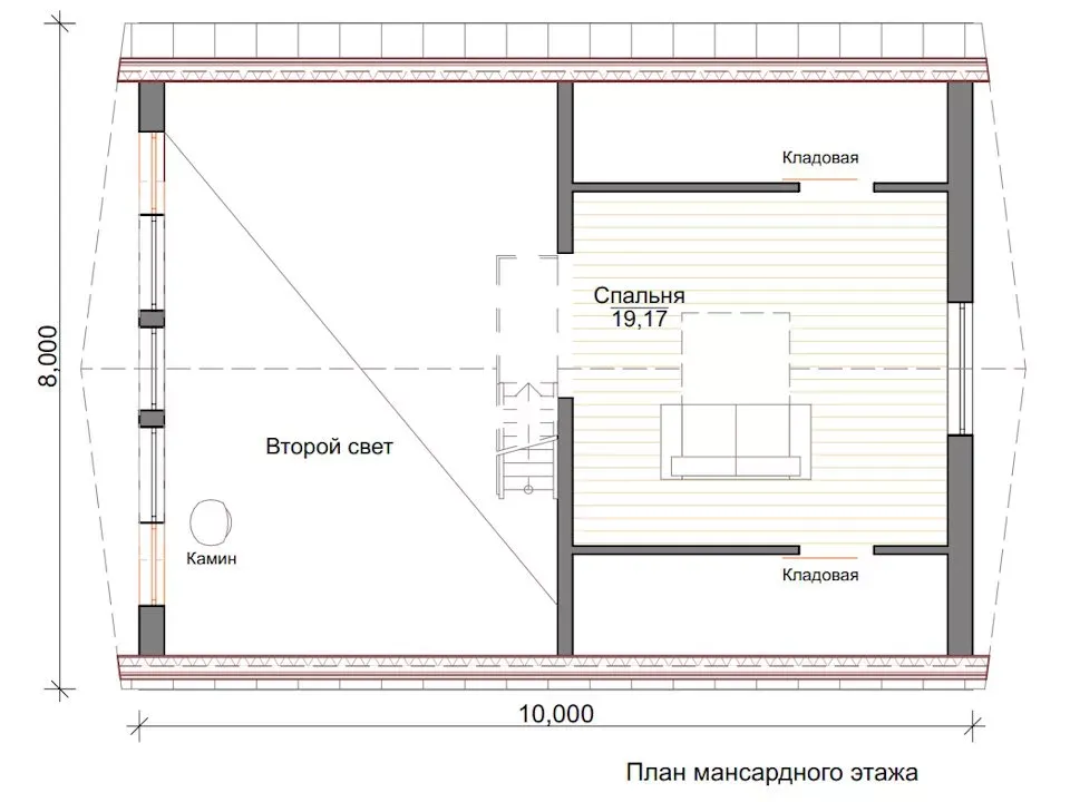 Проект дома  А-фрейм дом 8 на 10.  Площадь 80 м.кв.