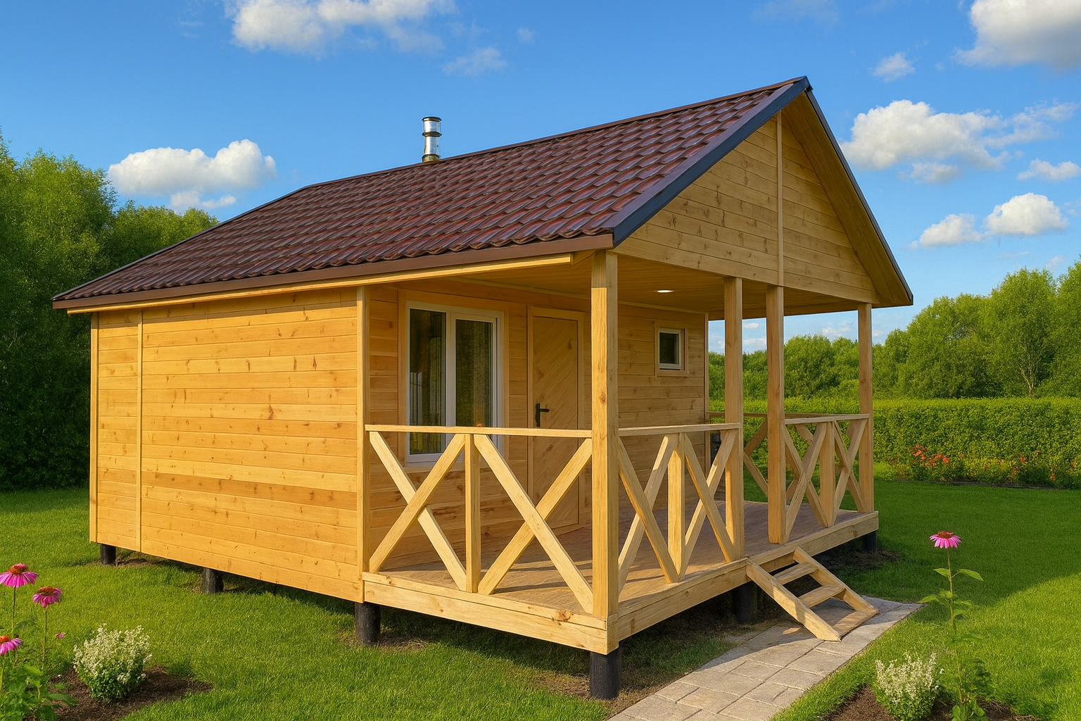 Баня 6x6  с верандой