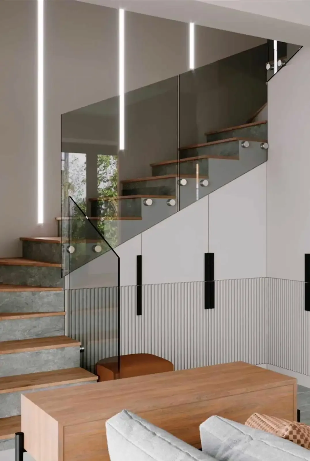 Графитовое стекло — строгость, стиль и контраст Стеклянные перила из графитового стекла в современном интерьере Сочи