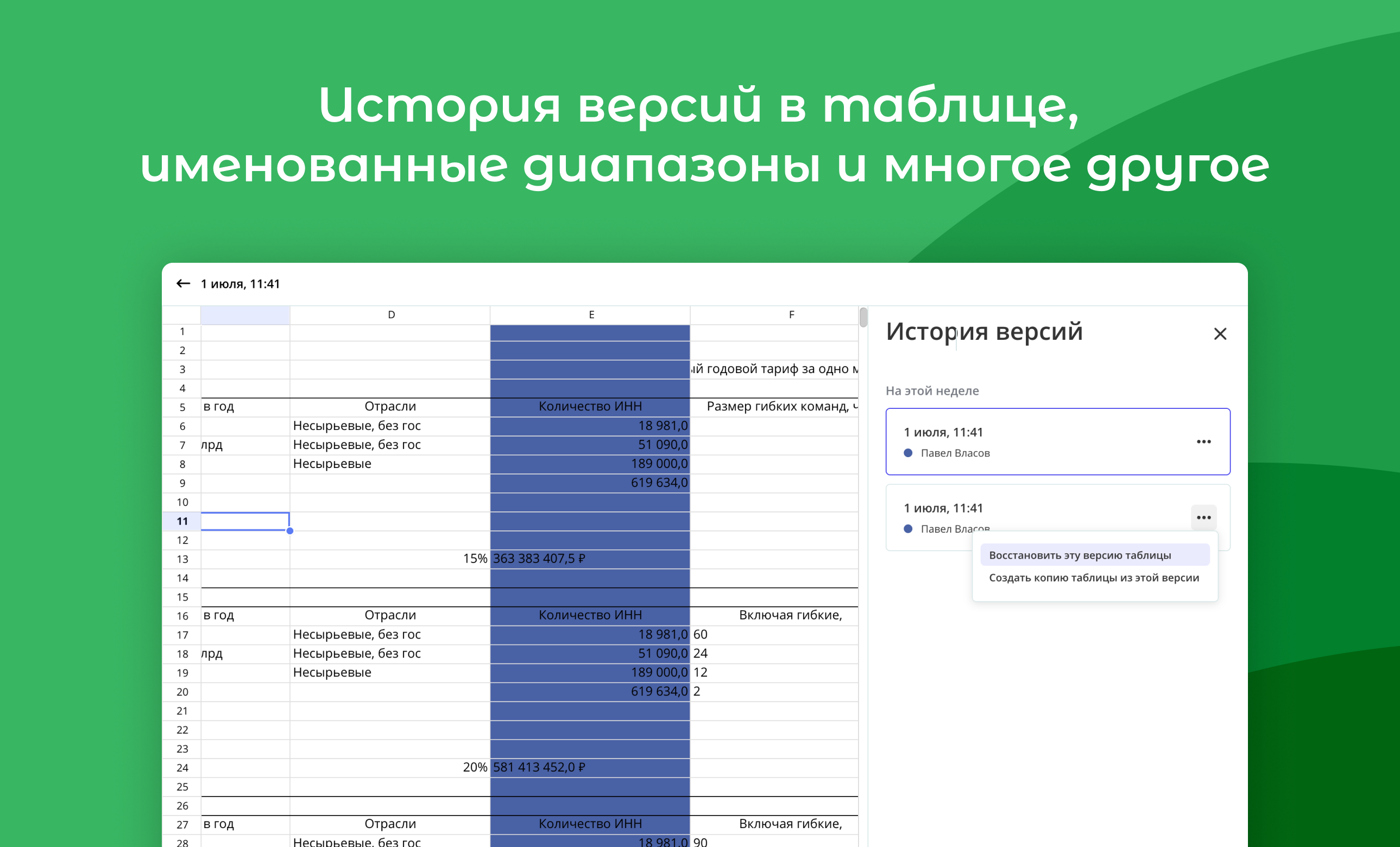 Таблицы онлайн с историей версий