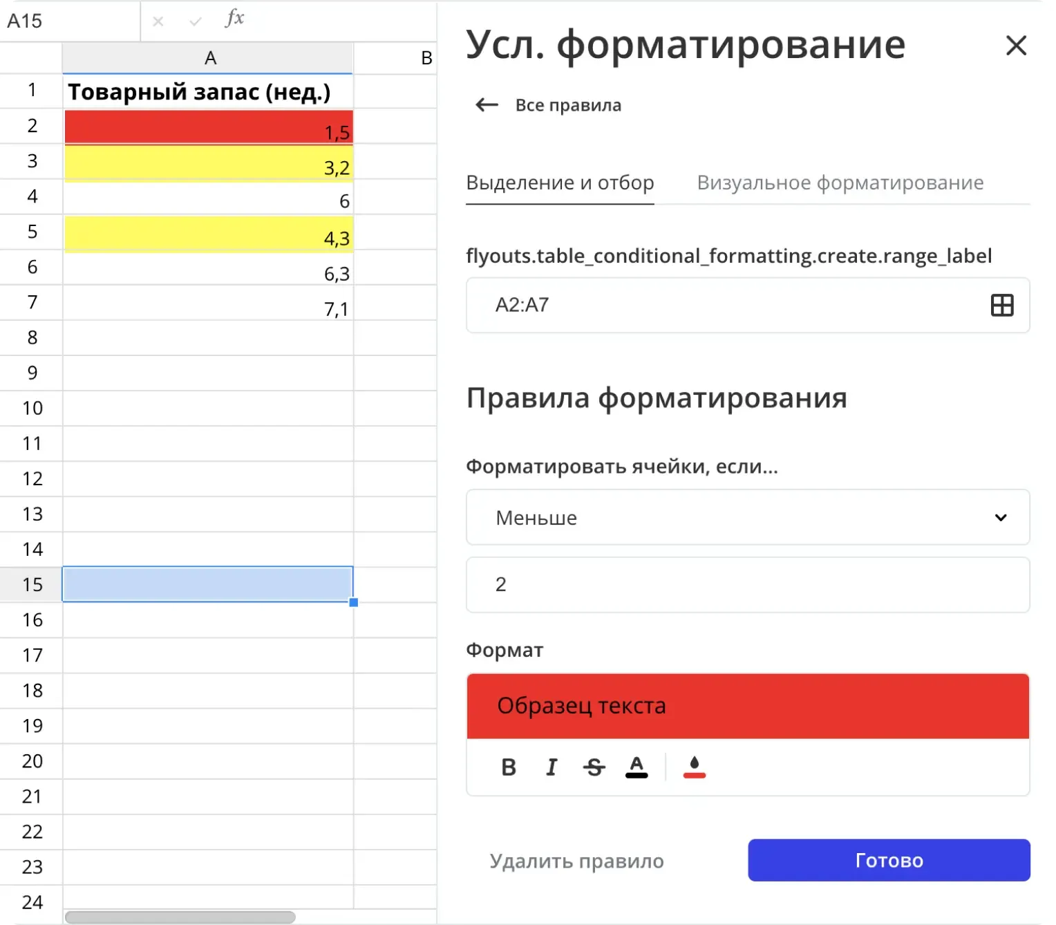 Настройка условного форматирования «Светофор» для контроля товарных запасов в интерфейсе Coverse