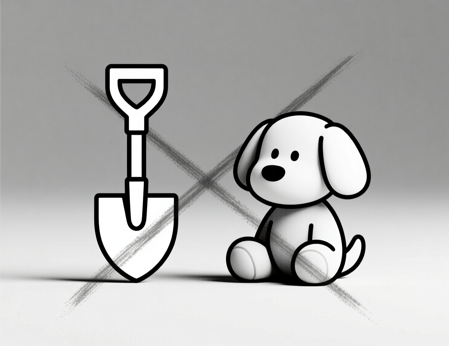 Перечёркнутые лопата и плюшевая игрушка — метафора того, что нельзя хоронить питомца самостоятельно, даже из любви 