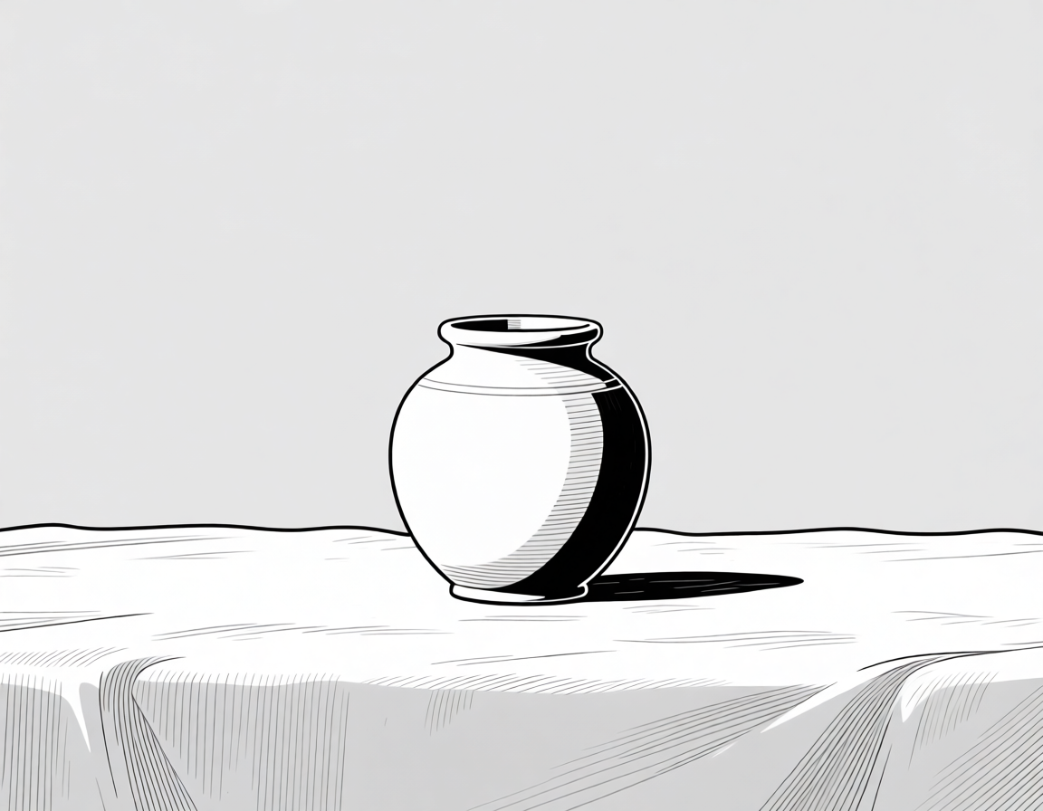 Достойное прощание: индивидуальная кремация с именной урной Символическая иллюстрация индивидуальной кремации домашних животных: одна сдержанная керамическая урна на светлой поверхности, олицетворяющая персонализированный и уважительный процесс с возвратом праха владельцу в Новосибирске