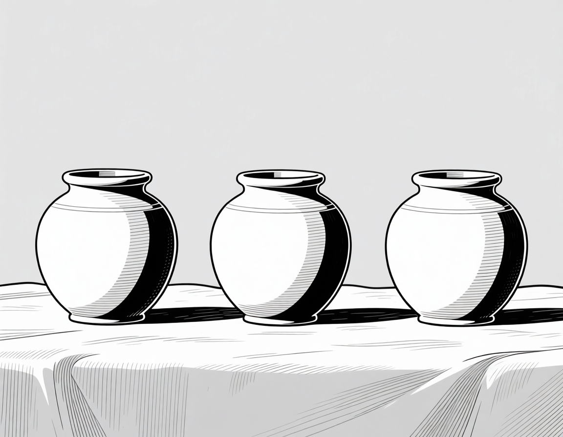 Символическая иллюстрация общей кремации домашних животных: ряд одинаковых нейтральных контейнеров, отражающих стандартизированный и экологичный процесс без возврата праха