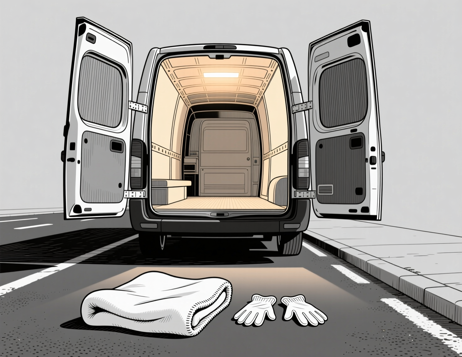Задняя дверь спецавтомобиля со светом и аккуратно сложенным покрывалом — символ бережного вывоза умершего питомца