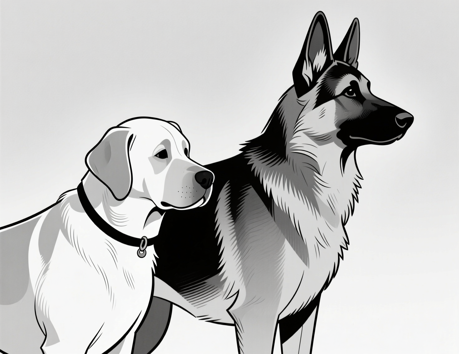 Лабрадор и немецкая овчарка вместе, символ заботы о домашних животных на странице кремации