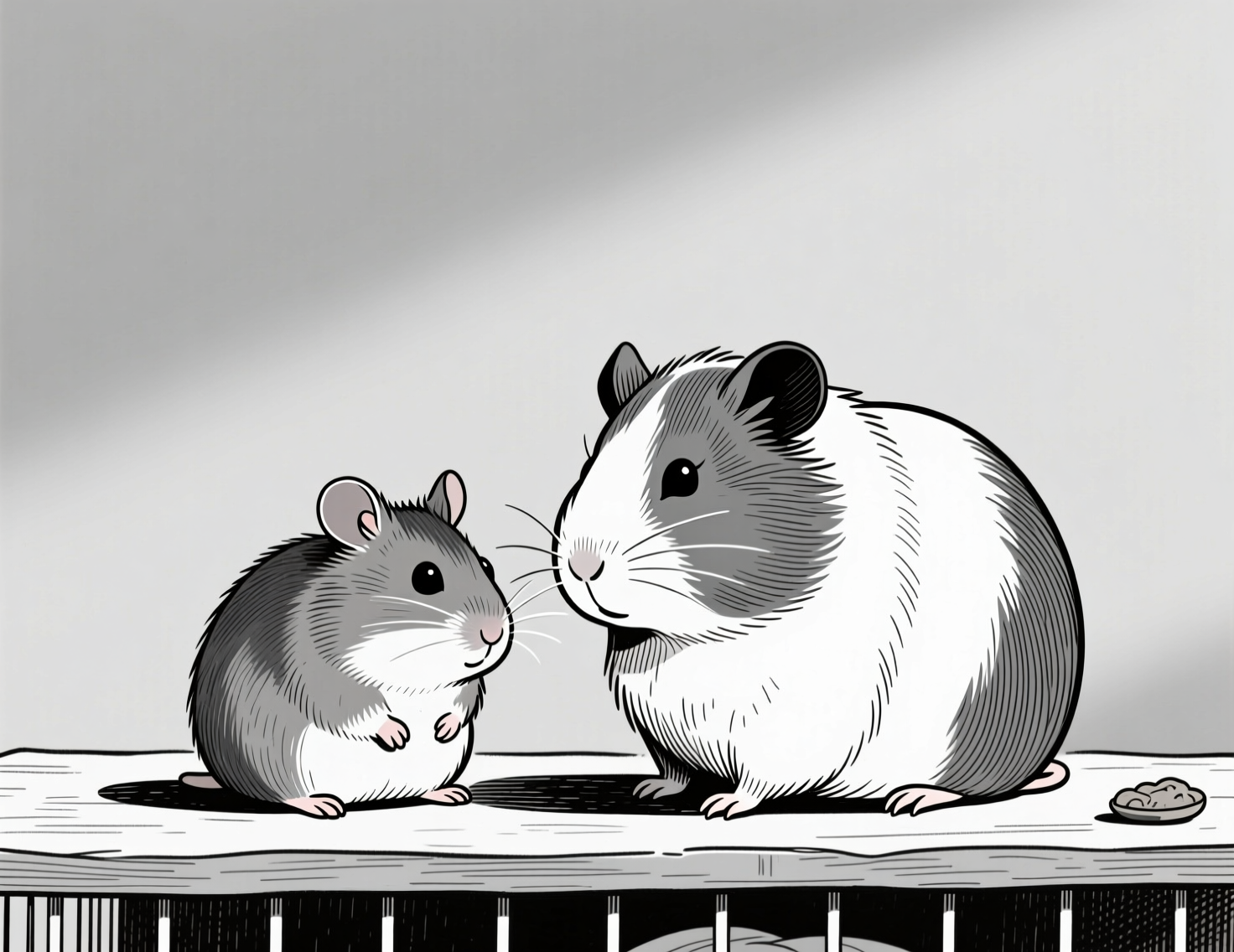 Хомяк и морская свинка сидят рядом — маленькие домашние питомцы