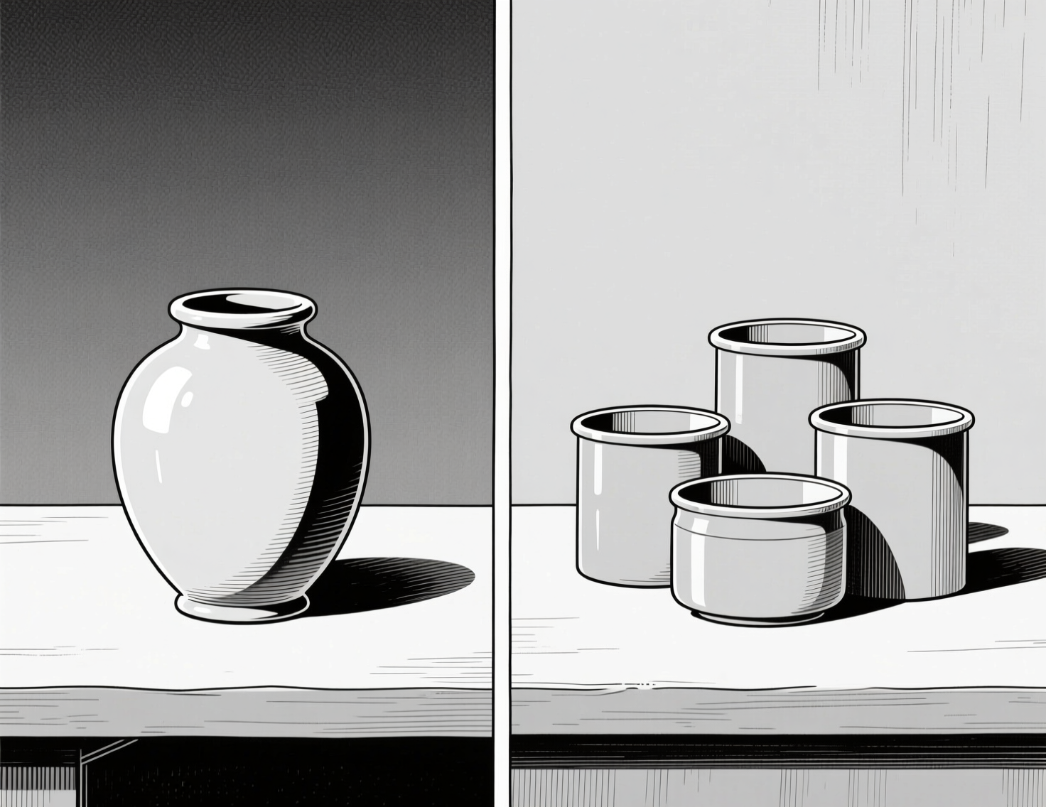 Сравнение индивидуальной и общей кремации: одна урна против группы контейнеров — символы персонального и коллективного прощания