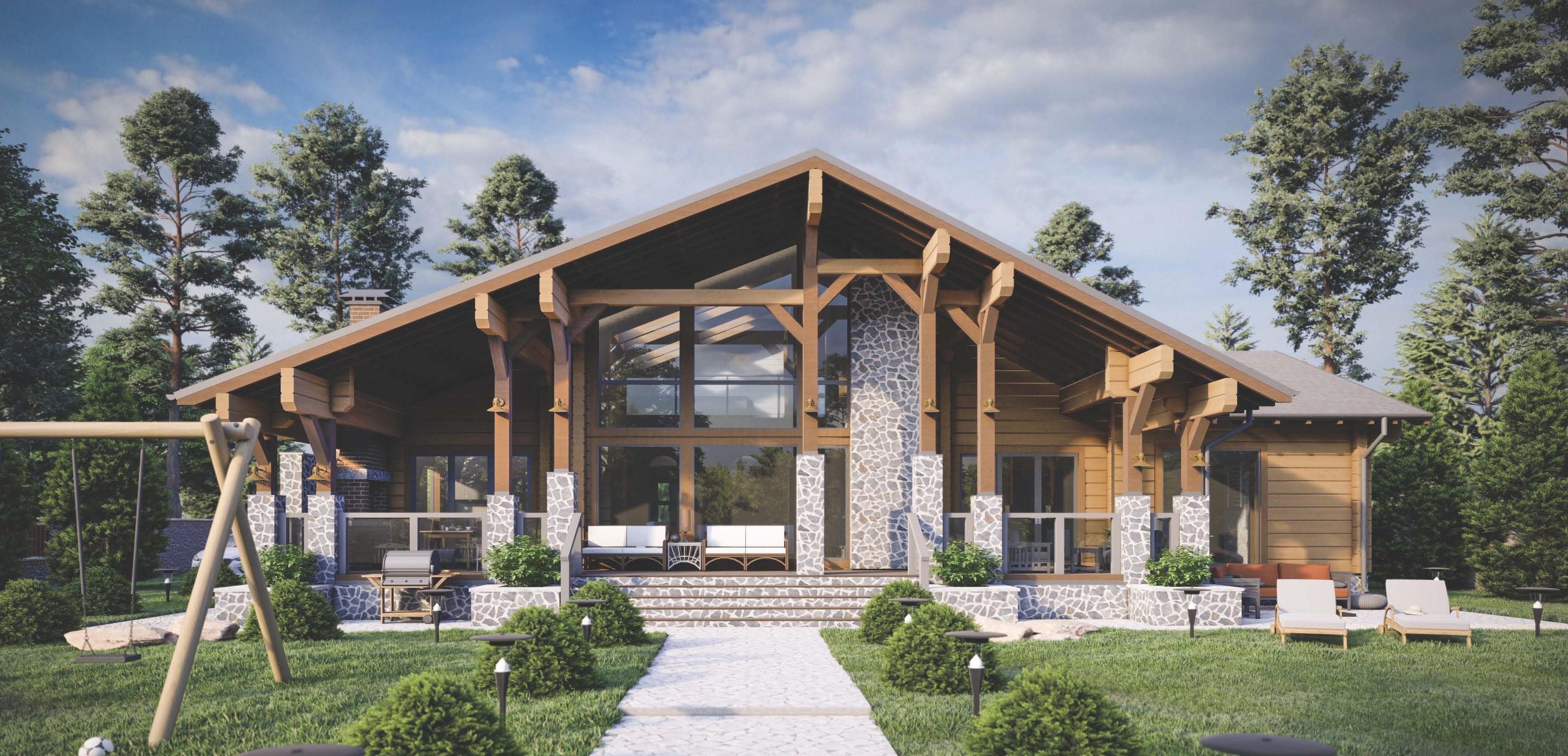 Одноэтажный жилой дом из клеёного бруса сечением 200х275(h)мм. Одноэтажный жилой дом из клеёного бруса сечением 200х275(h)мм.