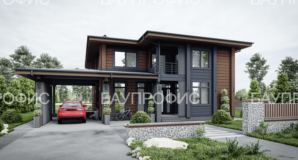 БАУПРОФИС | Жилой двухэтажный дом из клеёного бруса площадью 316 м2.