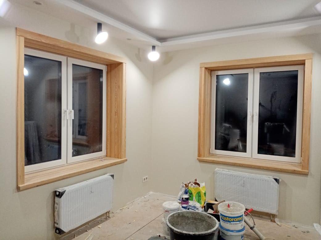 Монтаж наличников, откосов и подоконников.