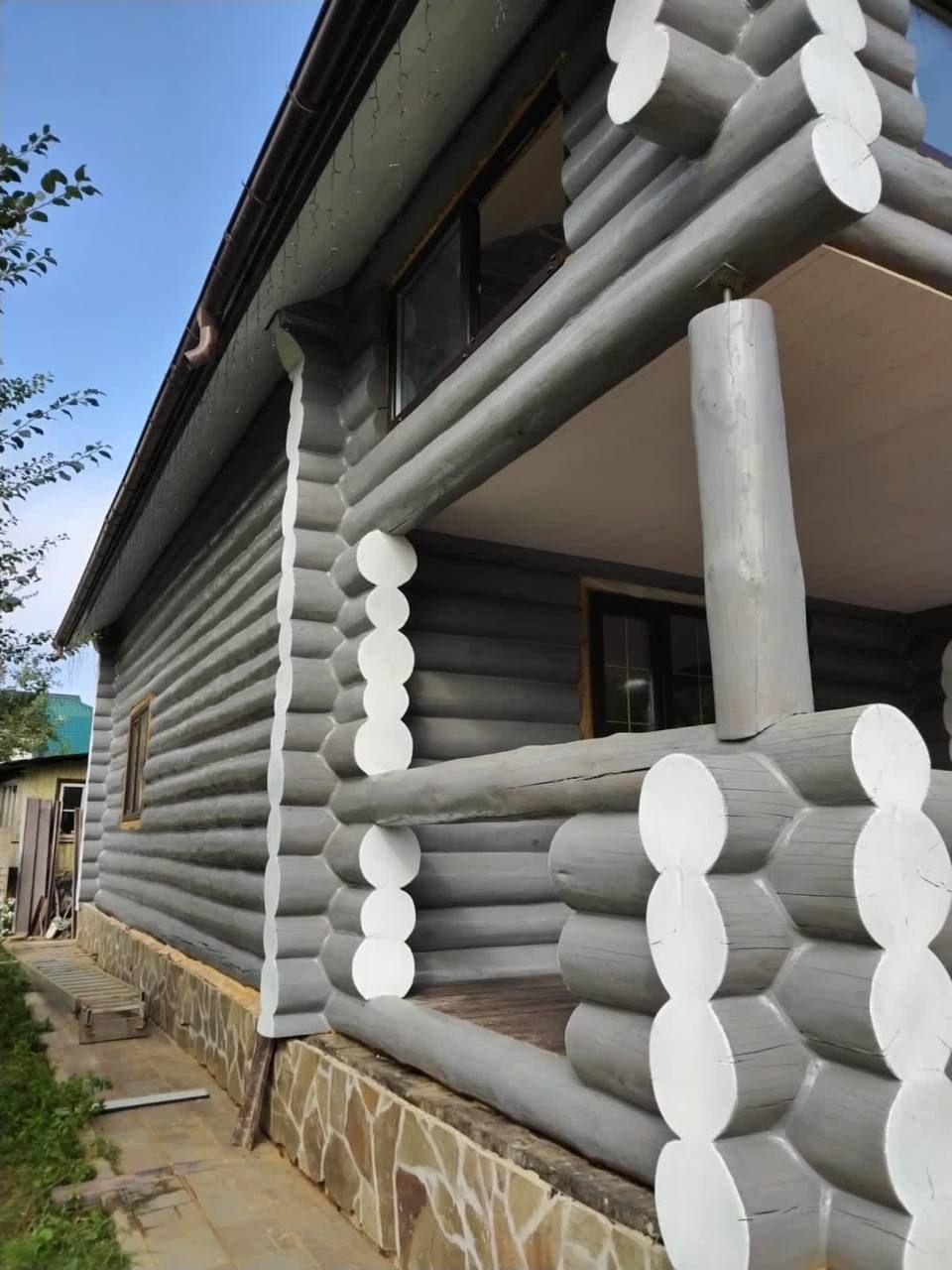 Профессиональная покраска деревянных домов из клеёного бруса.Профессиональная покраска деревянных домов из клеёного бруса.