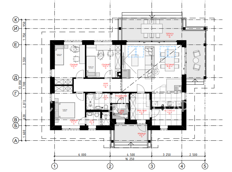 Одноэтажный жилой дом из керамических блоков площадью 145 м2.