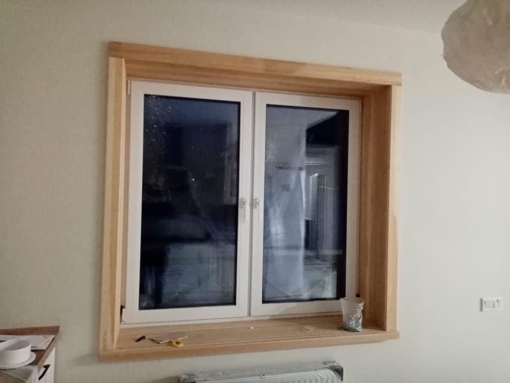 Монтаж наличников, откосов и подоконников.