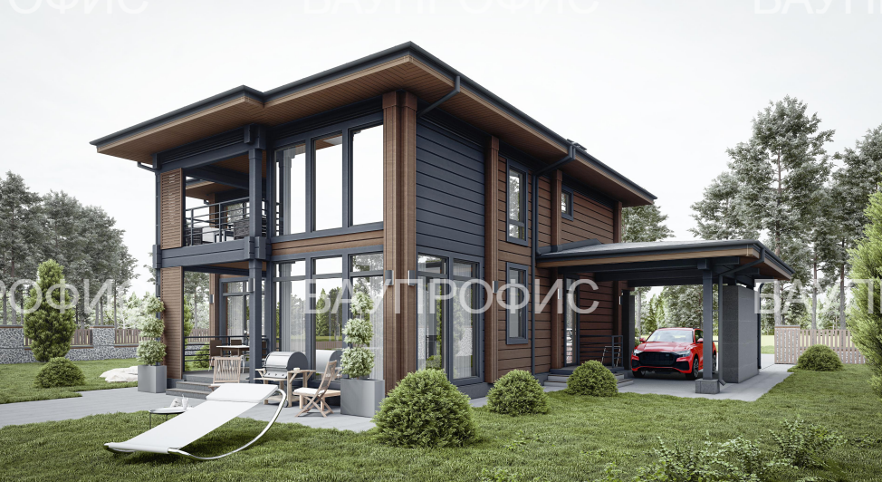 БАУПРОФИС | Жилой двухэтажный дом из клеёного бруса площадью 316 м2.