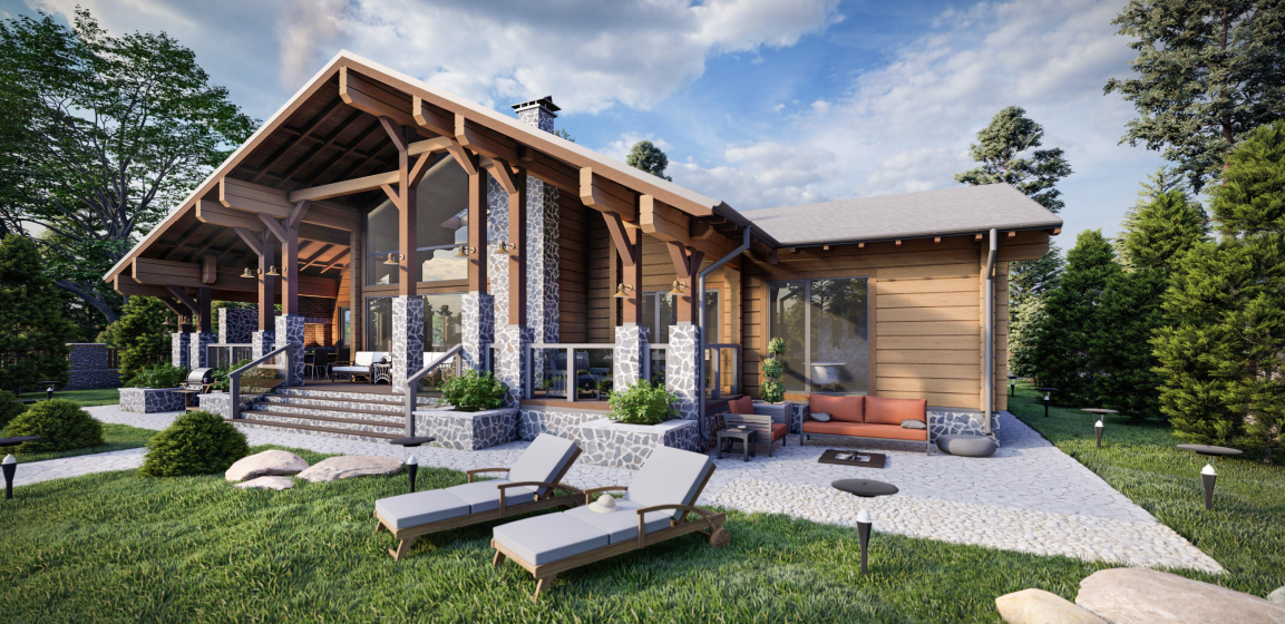 Жилой двухэтажный дом из клеёного бруса площадью 275 м2.