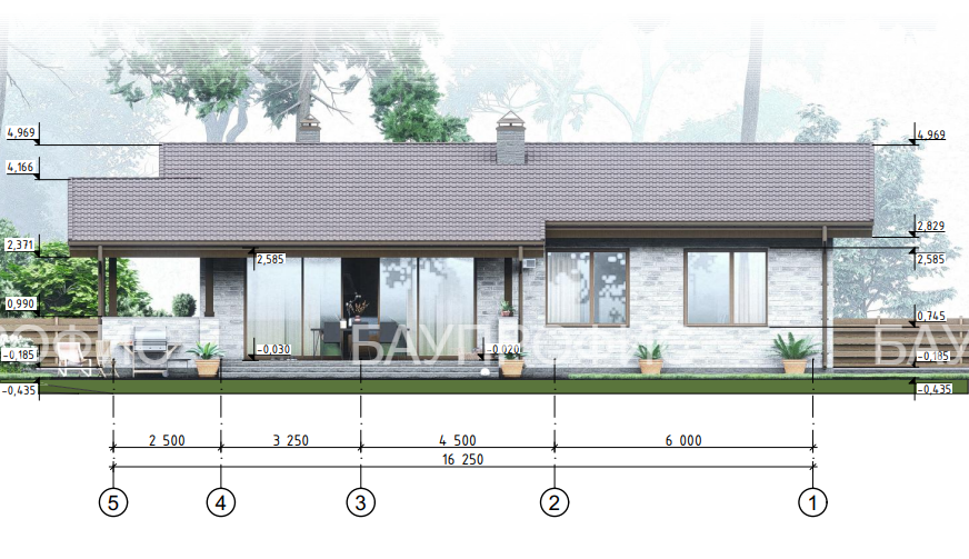 Одноэтажный жилой дом из керамических блоков площадью 145 м2.
