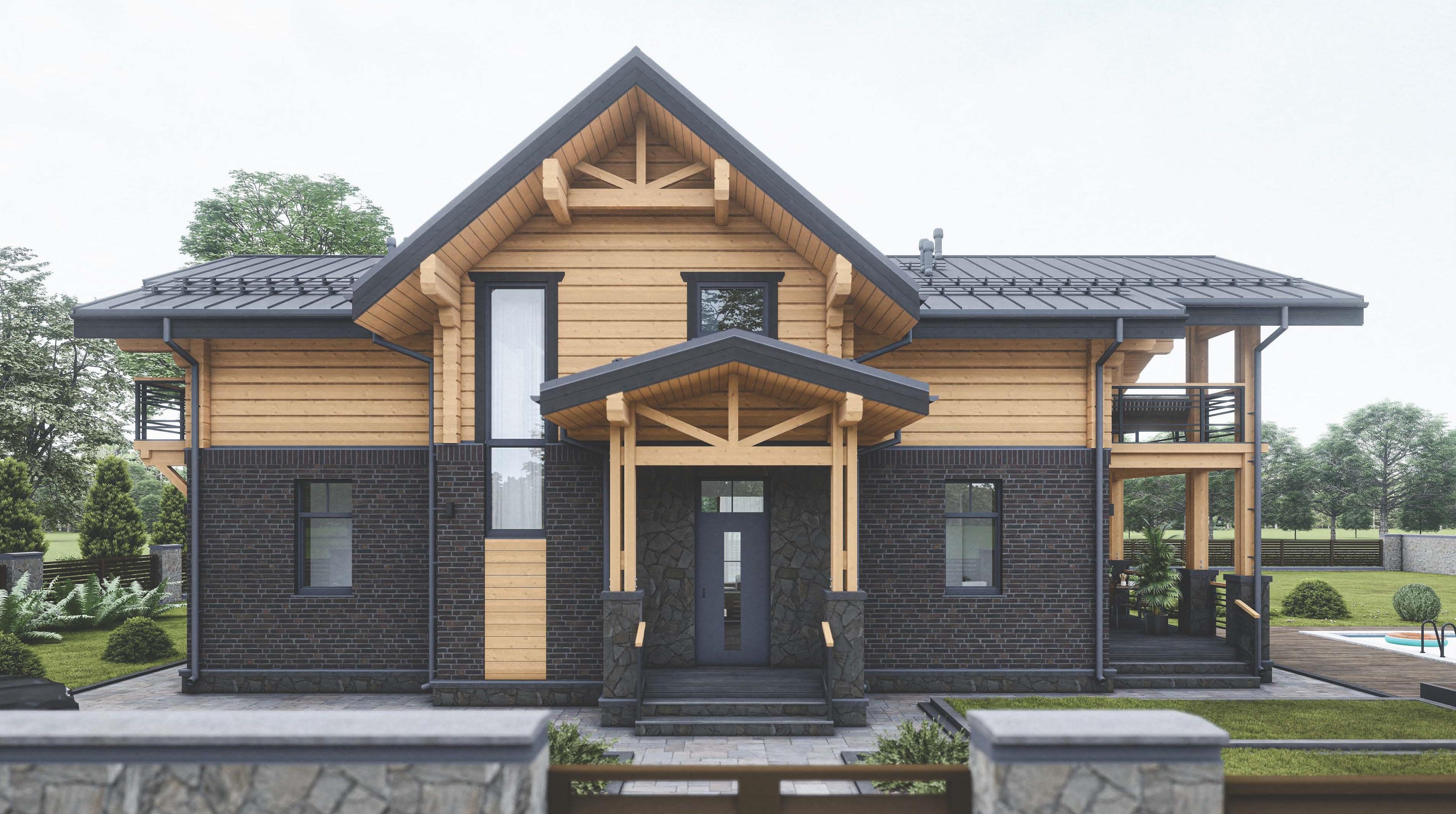 Двухэтажный жилой дом из клеёного бруса сечением 205х275(h)мм и керамических блоков 380 мм. Двухэтажный жилой дом из клеёного бруса сечением 205х275(h)мм и керамических блоков 380 мм.