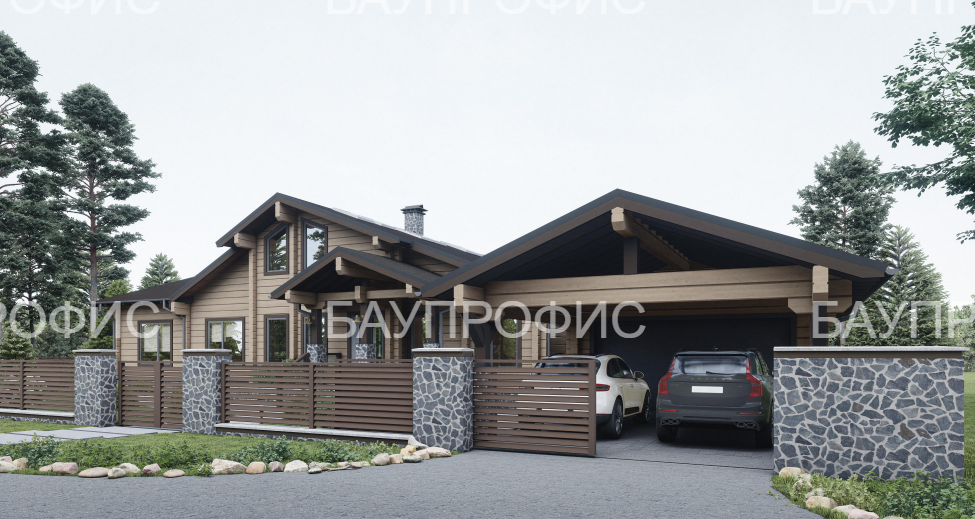 БАУПРОФИС | Навес автомобильный из клеёного бруса НАКБ-60 БАУПРОФИС | Навес автомобильный из клеёного бруса НАКБ-60