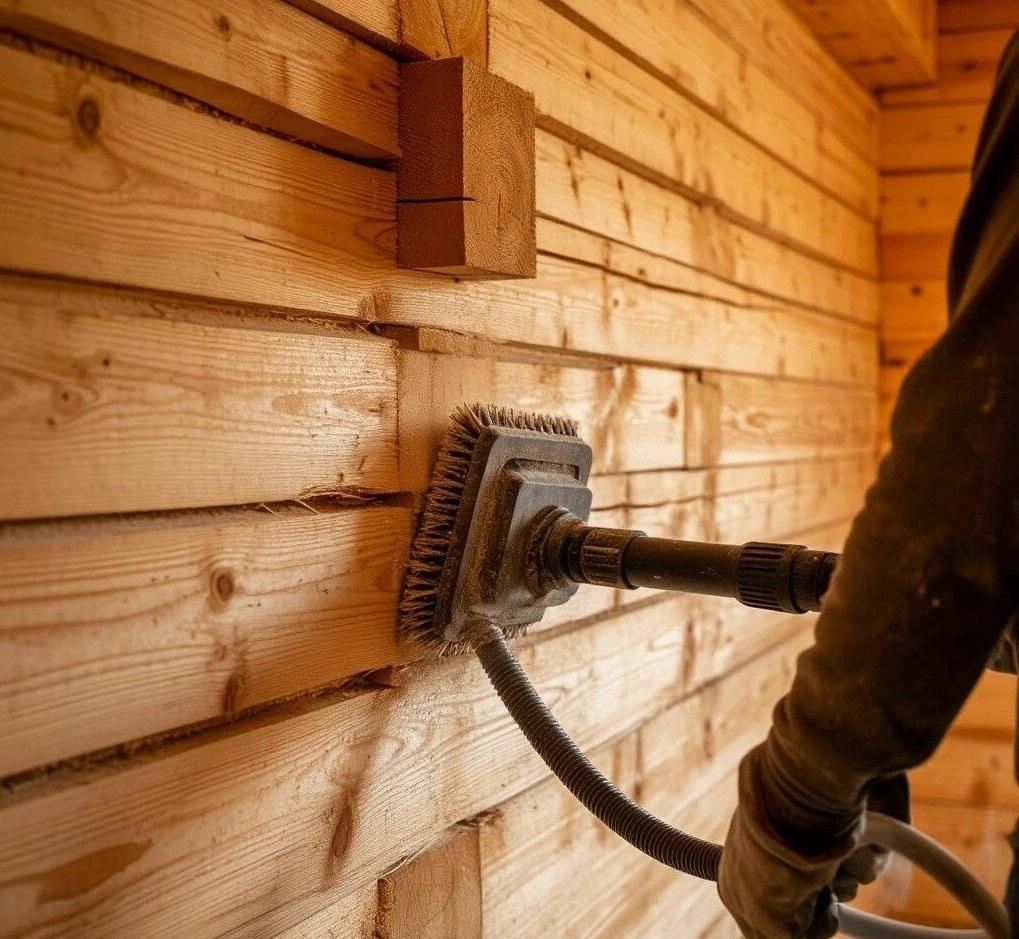 Обеспыливание брусовой стены. Обеспыливание брусовой стены.