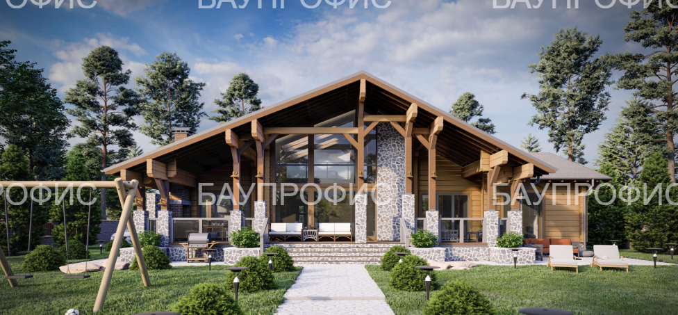 Одноэтажный жилой дом из клеёного бруса сечением 200х275(h)мм.