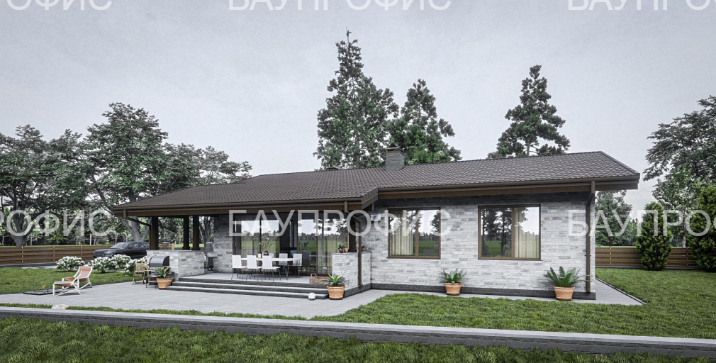 Одноэтажный жилой дом из керамических блоков площадью 145 м2.