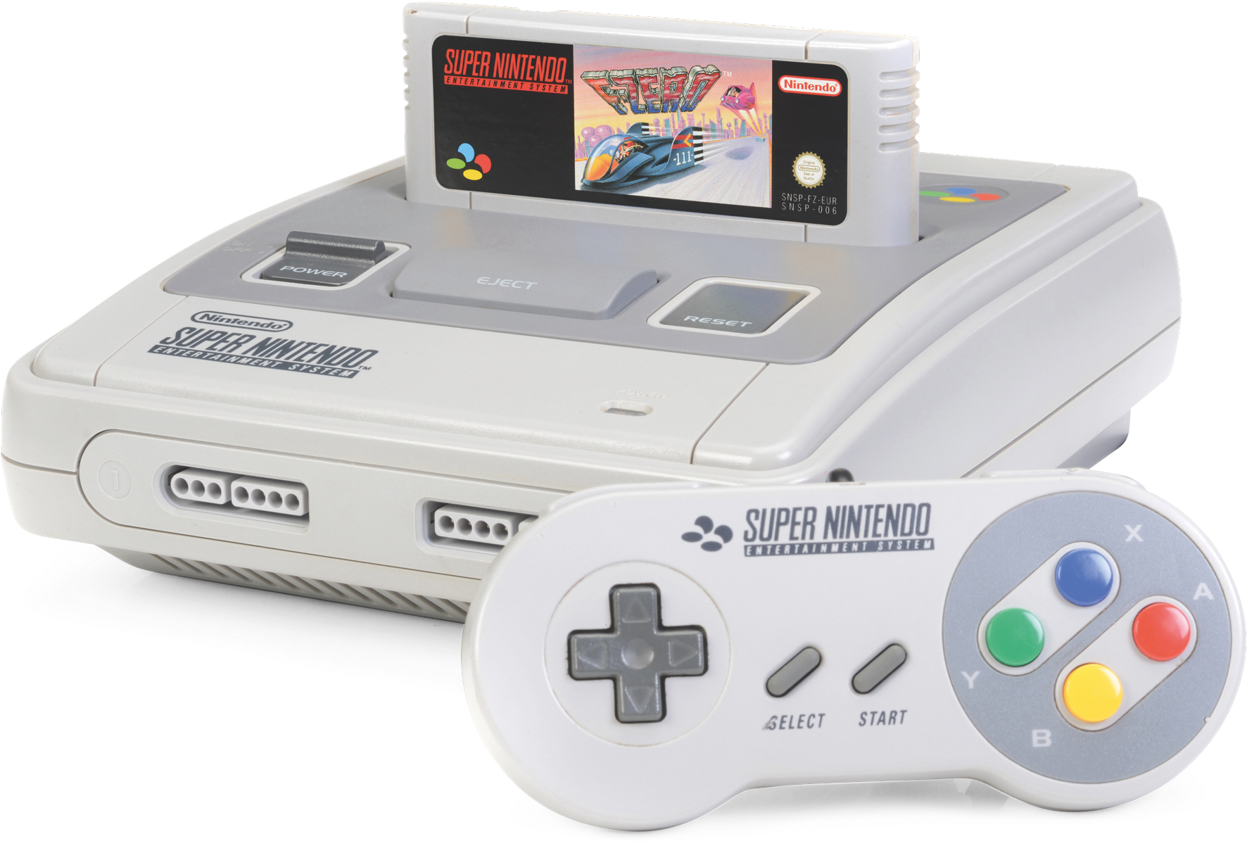 Приставка Super Nintendo с картриджем и геймпадом