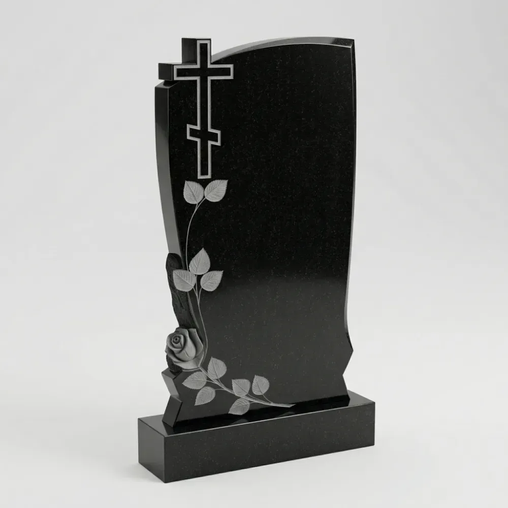 Резной гранитный памятник Крест с розой на могилу